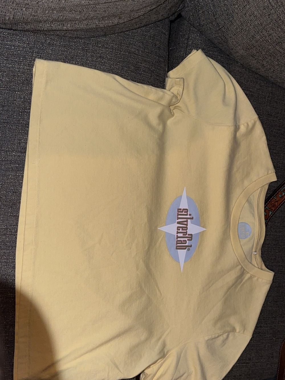 SilverTab Pale Yellow Logo Crop Tee. LN